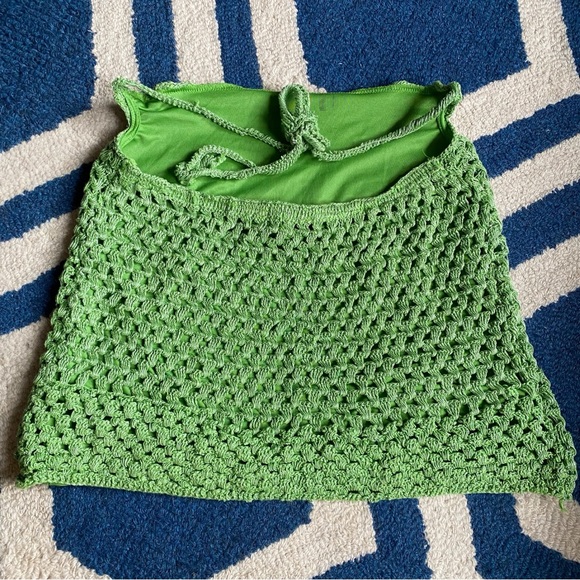 🍃 BERSHKA GREEN HIGH WAIST BACK TIE CROCHET MINI SKIRT! - Picture 7 of 13